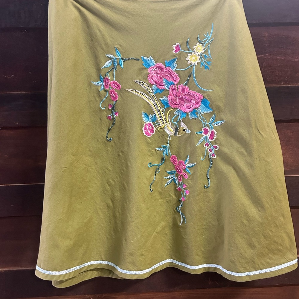 Whimsical Embroidered Olive Green Skirt